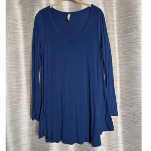 Isaac Liev Womens Royal Blue Long Sleeve Scoop Neck Oversized Swing Tunic Top L